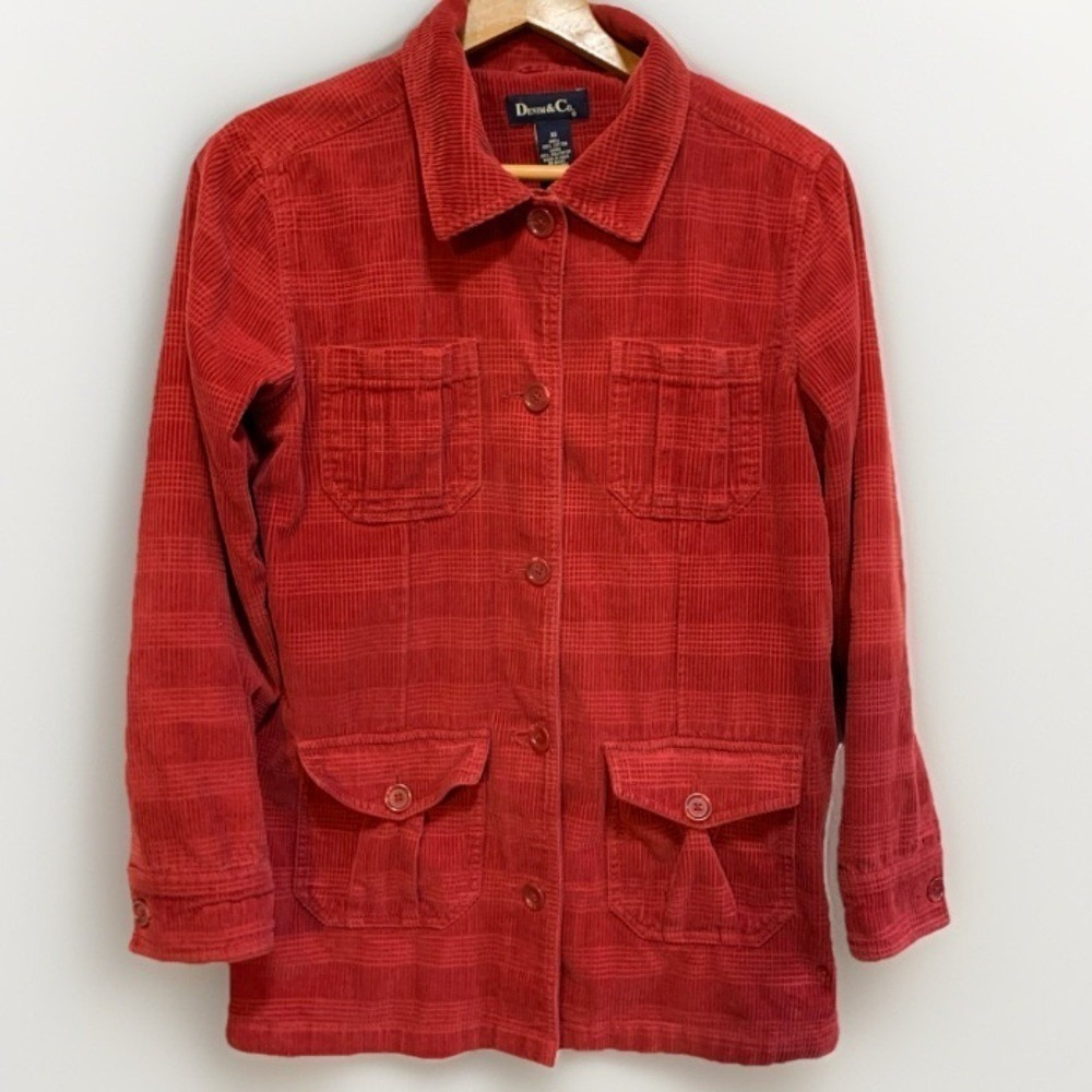 Denim & Co Corduroy Chore Jacket XS Red Gorpcore Cabin Utility Barn Coat Rustic